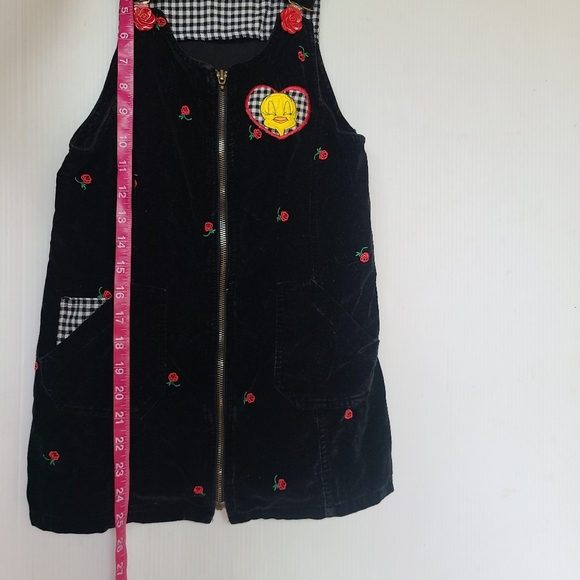 VINTAGE Tweety bird black velvet zip overall dress - Picture 8 of 11